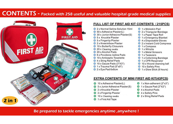 Аптечка для першої допомоги 215 предметів + 43 предмети