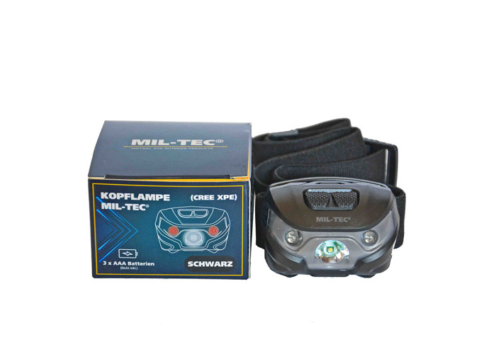 Налобний тактичний ліхтарик MIL-TEC CREE XPE з червоним та білим світлом