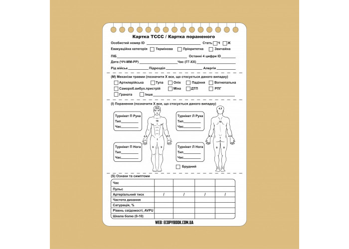 Картка пораненого Ecopybook TCCC (10 шт.) А6